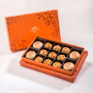 【Orange Gold】13 pcs Gift Box★Pork Mung Bean Traditional Mooncake*2+Mung Bean Traditional Mooncake*2+Spicy Macadamia Nut Tart*9